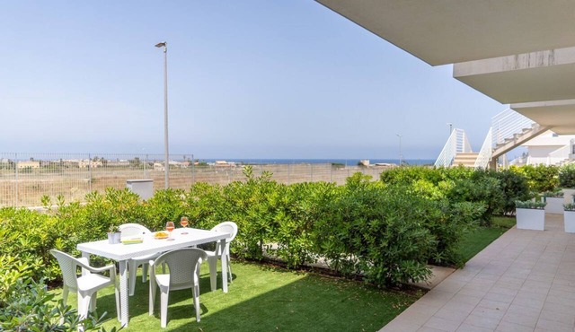 GuestHost - Charming 75 sqm seaview apartment on two levels, for 5 people, located inside the renowned Borgo 84 residence, equipped with swimming pool and cycle path. The property is located just 3 km from the center of Marzamemi, one of the most fascina