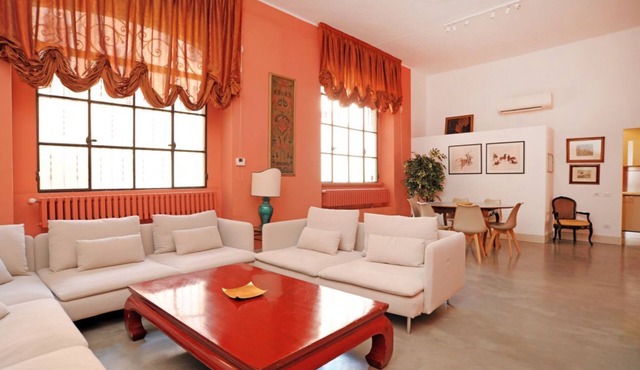 Splendid fully furnished loft on two floors that can accommodate up to 6 people. It is located in an internal courtyard.They are 150 sqm ground floor + 70 mg basement.At the entrance a living room/office with a beautiful library, a fully equipped kitc
